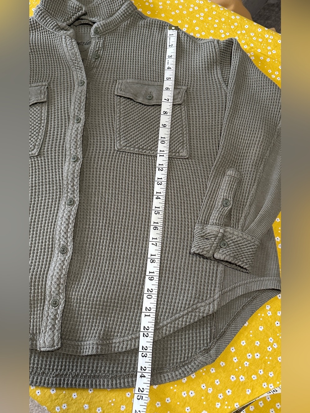 Aerie - Waffle Knit Button-Up Shirt Jacket in Olive - Picture 11 of 14